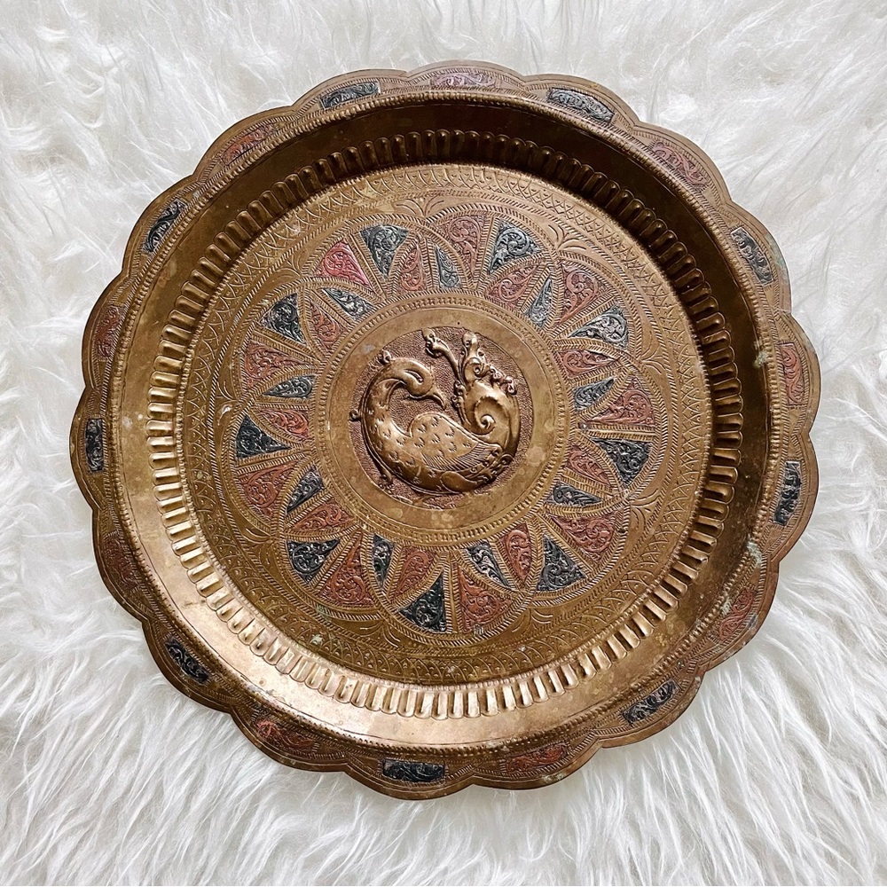 Ornate Brass Peacock Decorative Tray
